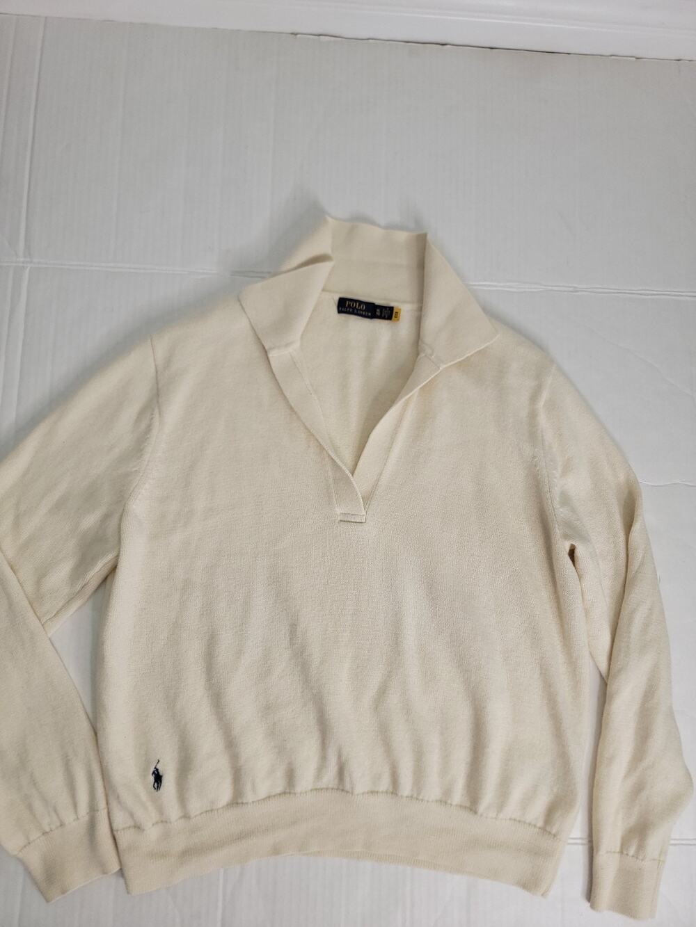 Polo Ralph Lauren Wool Johnny-Collar Sweater Womens SZ Xl Ivory Preppy Minimal